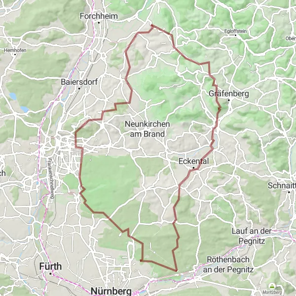 Karten-Miniaturansicht der Radinspiration "Rundfahrt um Wiesenthau" in Oberfranken, Germany. Erstellt vom Tarmacs.app-Routenplaner für Radtouren