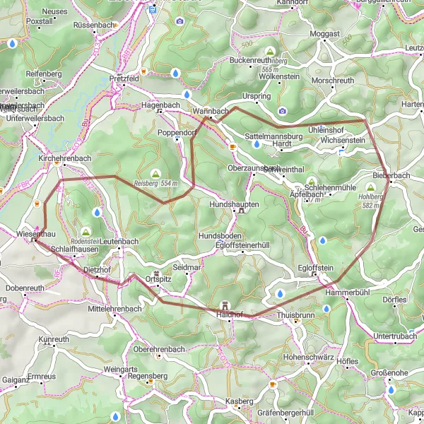 Map miniature of "Rural Gravel Adventure" cycling inspiration in Oberfranken, Germany. Generated by Tarmacs.app cycling route planner