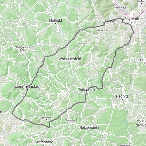 Map miniature of "Fantaisie and Kulm Loop" cycling inspiration in Oberfranken, Germany. Generated by Tarmacs.app cycling route planner