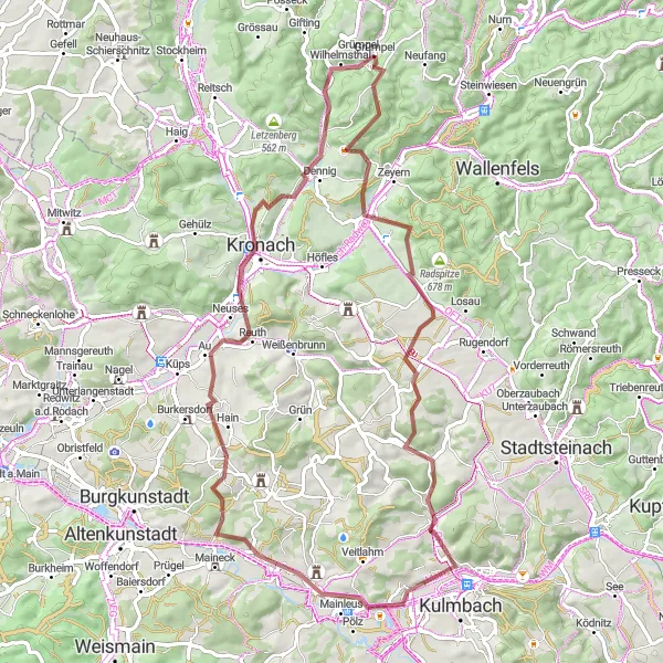 Map miniature of "Historical Trail Expedition" cycling inspiration in Oberfranken, Germany. Generated by Tarmacs.app cycling route planner