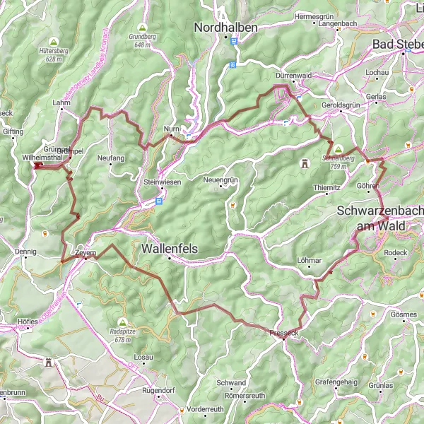 Map miniature of "Schwarzenbach Escape" cycling inspiration in Oberfranken, Germany. Generated by Tarmacs.app cycling route planner