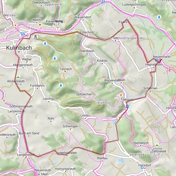 Karten-Miniaturansicht der Radinspiration "Kulmbach Gravel Tour" in Oberfranken, Germany. Erstellt vom Tarmacs.app-Routenplaner für Radtouren