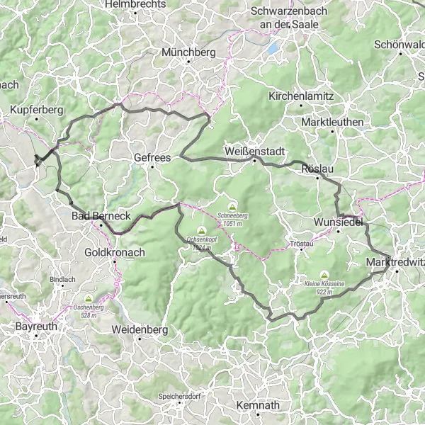 Map miniature of "The Castle Loop" cycling inspiration in Oberfranken, Germany. Generated by Tarmacs.app cycling route planner