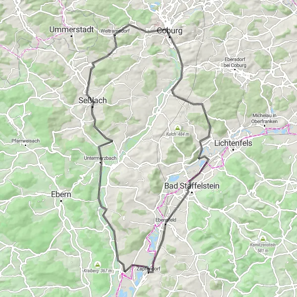 Map miniature of "Untermerzbach Loop" cycling inspiration in Oberfranken, Germany. Generated by Tarmacs.app cycling route planner