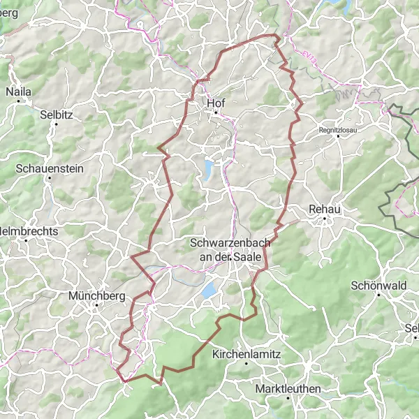 Map miniature of "Exploring Nature: Fichtelgebirge Gravel Route" cycling inspiration in Oberfranken, Germany. Generated by Tarmacs.app cycling route planner