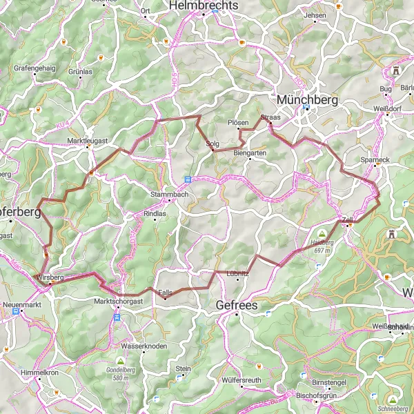 Map miniature of "Scenic Delights: Southern Fichtelgebirge Gravel Route" cycling inspiration in Oberfranken, Germany. Generated by Tarmacs.app cycling route planner