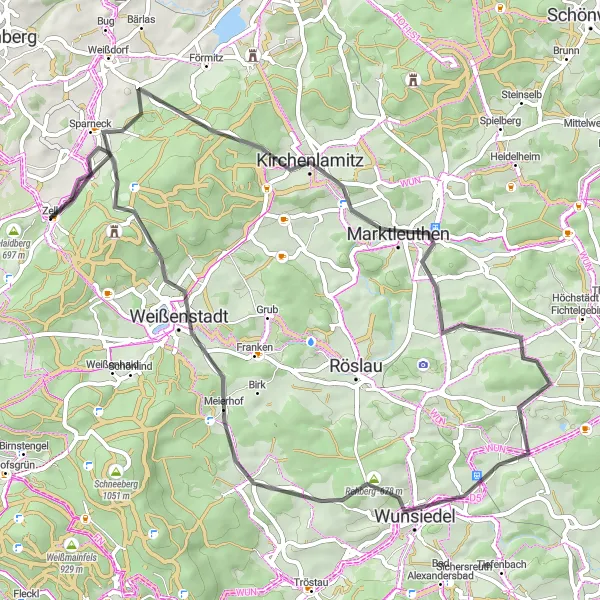 Map miniature of "Discovering the Castle: Fichtelberg Route" cycling inspiration in Oberfranken, Germany. Generated by Tarmacs.app cycling route planner