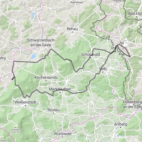 Map miniature of "Weißdorf Loop Road Cycling Route" cycling inspiration in Oberfranken, Germany. Generated by Tarmacs.app cycling route planner
