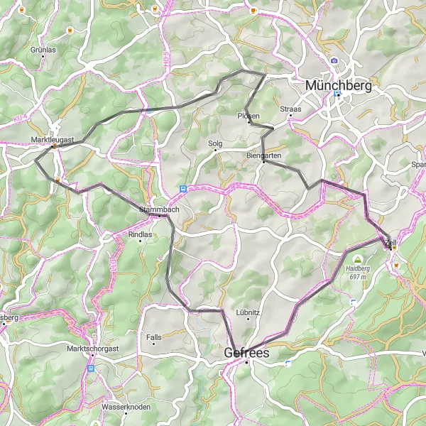 Map miniature of "Gefrees Road Cycling Tour" cycling inspiration in Oberfranken, Germany. Generated by Tarmacs.app cycling route planner