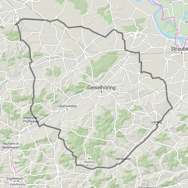 Map miniature of "Road Cycling Adventure: Alteglofsheim to Riekofen" cycling inspiration in Oberpfalz, Germany. Generated by Tarmacs.app cycling route planner