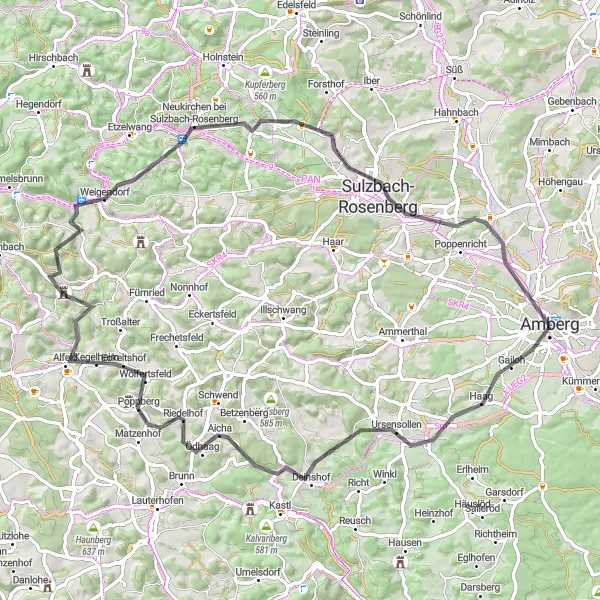 Karten-Miniaturansicht der Radinspiration "Idyllische Rundtour um Amberg" in Oberpfalz, Germany. Erstellt vom Tarmacs.app-Routenplaner für Radtouren