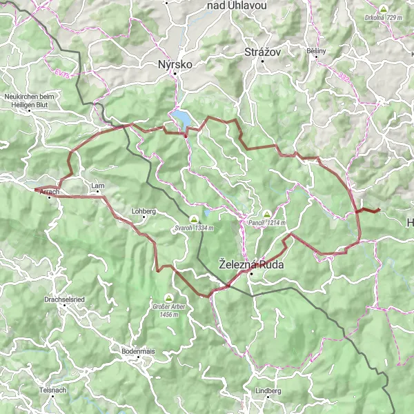 Karten-Miniaturansicht der Radinspiration "Grenzüberschreitende Tour nach Šukačka" in Oberpfalz, Germany. Erstellt vom Tarmacs.app-Routenplaner für Radtouren