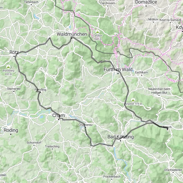 Karten-Miniaturansicht der Radinspiration "Der Böhmerwald-Rundweg" in Oberpfalz, Germany. Erstellt vom Tarmacs.app-Routenplaner für Radtouren