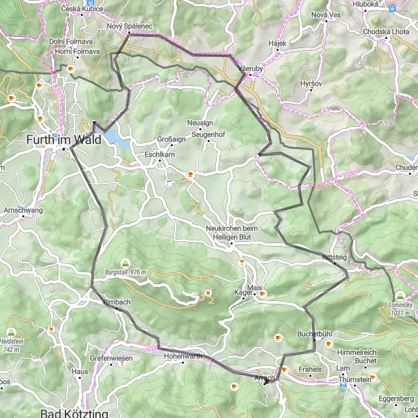 Map miniature of "The Hohenwarth Rides" cycling inspiration in Oberpfalz, Germany. Generated by Tarmacs.app cycling route planner