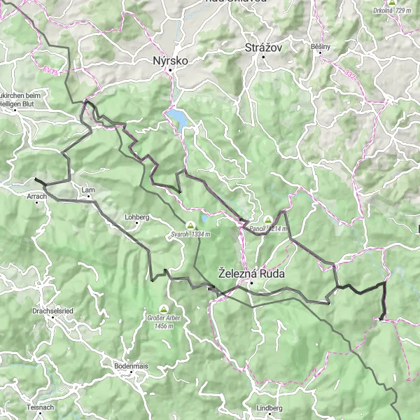 Map miniature of "The Bavarian Challenge" cycling inspiration in Oberpfalz, Germany. Generated by Tarmacs.app cycling route planner
