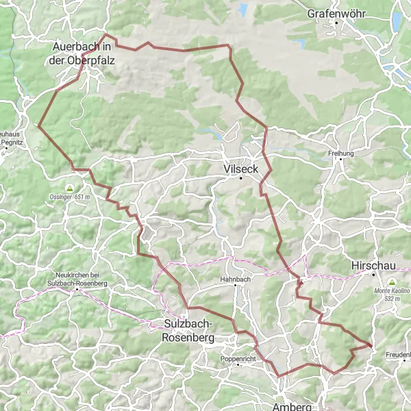 Karten-Miniaturansicht der Radinspiration "Abenteuerliche Gravelroute entlang der Natur" in Oberpfalz, Germany. Erstellt vom Tarmacs.app-Routenplaner für Radtouren