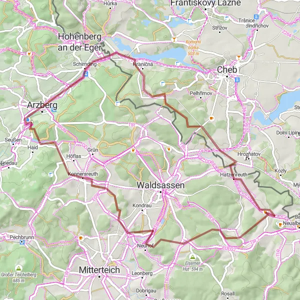 Map miniature of "Gravel Adventure" cycling inspiration in Oberpfalz, Germany. Generated by Tarmacs.app cycling route planner