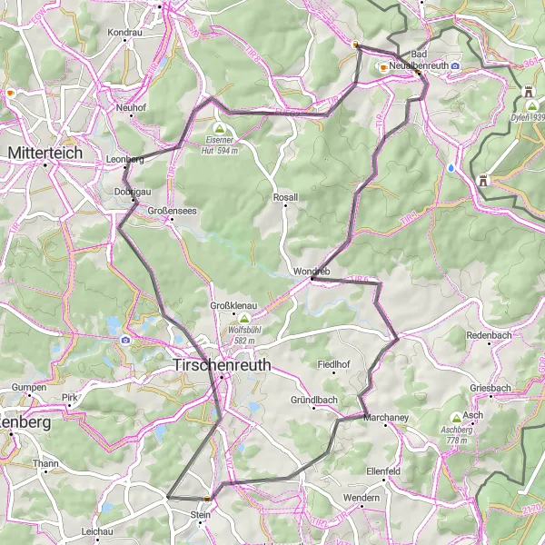 Karten-Miniaturansicht der Radinspiration "Panoramastraßen und Naturerlebnisse" in Oberpfalz, Germany. Erstellt vom Tarmacs.app-Routenplaner für Radtouren