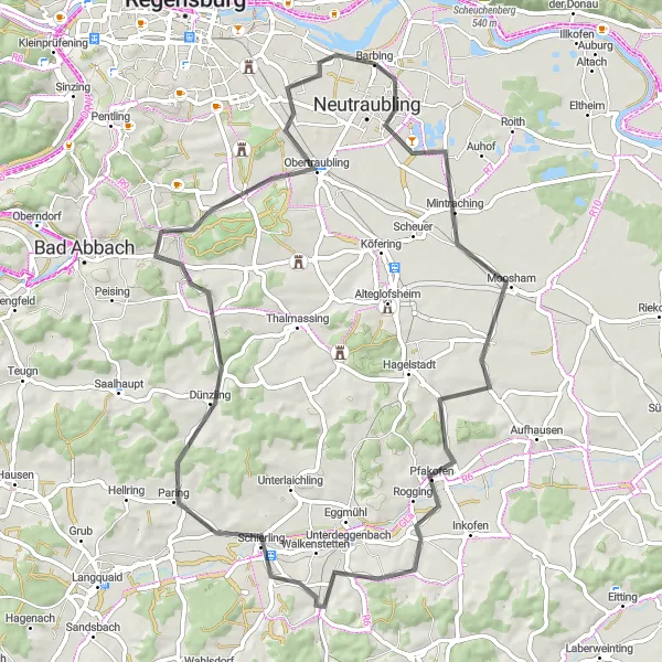 Karten-Miniaturansicht der Radinspiration "Straßenrunde um Mintraching" in Oberpfalz, Germany. Erstellt vom Tarmacs.app-Routenplaner für Radtouren