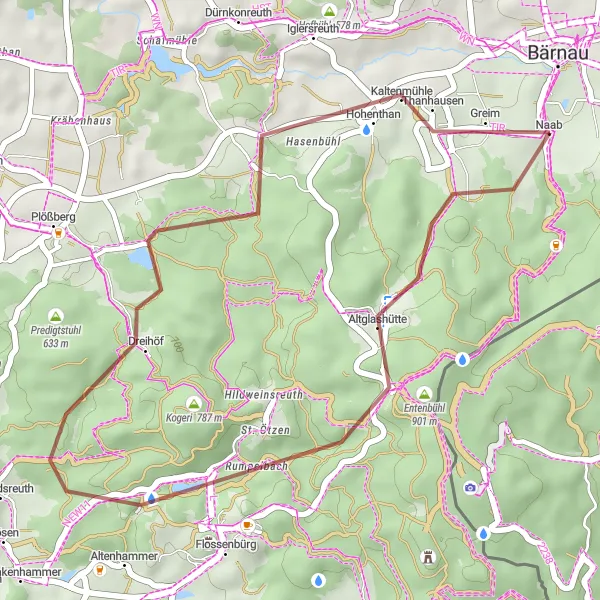 Map miniature of "Short Gravel Loop" cycling inspiration in Oberpfalz, Germany. Generated by Tarmacs.app cycling route planner