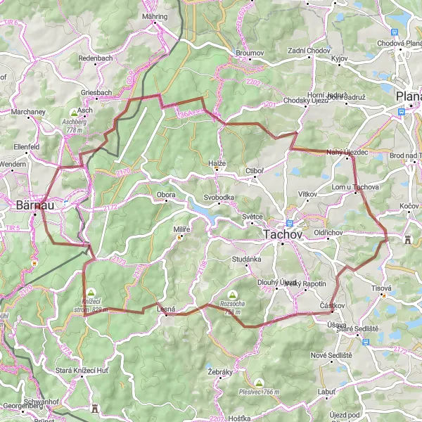 Map miniature of "Scenic Gravel Loop" cycling inspiration in Oberpfalz, Germany. Generated by Tarmacs.app cycling route planner