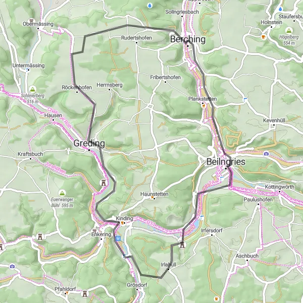 Karten-Miniaturansicht der Radinspiration "Rund um Berching" in Oberpfalz, Germany. Erstellt vom Tarmacs.app-Routenplaner für Radtouren