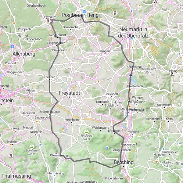 Map miniature of "Rudertshofen-Staufer Berg Scenic Route" cycling inspiration in Oberpfalz, Germany. Generated by Tarmacs.app cycling route planner