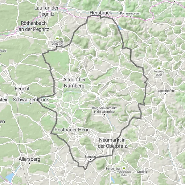 Karten-Miniaturansicht der Radinspiration "Erlebnistour durch Unterferrieden und Ziegenberg" in Oberpfalz, Germany. Erstellt vom Tarmacs.app-Routenplaner für Radtouren