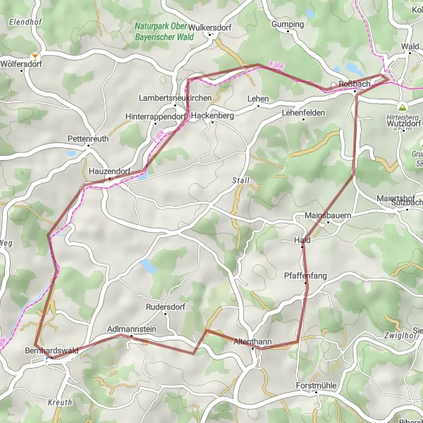 Karten-Miniaturansicht der Radinspiration "Abenteuer auf Schotterwegen" in Oberpfalz, Germany. Erstellt vom Tarmacs.app-Routenplaner für Radtouren