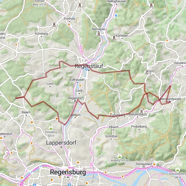 Map miniature of "Wenzenbach Gravel Adventure" cycling inspiration in Oberpfalz, Germany. Generated by Tarmacs.app cycling route planner