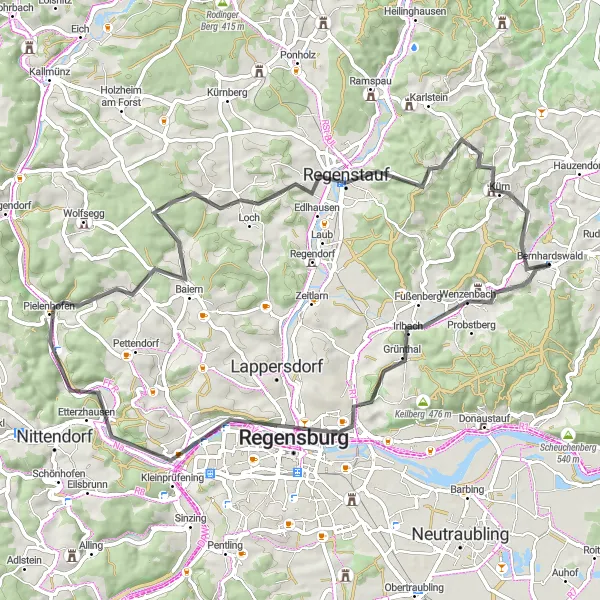 Map miniature of "Regensburg Adventure" cycling inspiration in Oberpfalz, Germany. Generated by Tarmacs.app cycling route planner