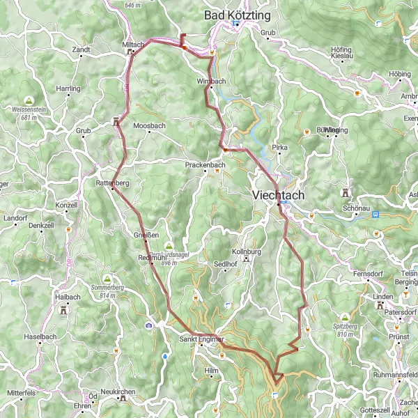 Map miniature of "Scenic Gravel Route" cycling inspiration in Oberpfalz, Germany. Generated by Tarmacs.app cycling route planner