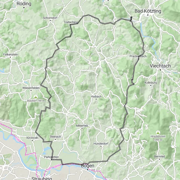 Map miniature of "The Bavarian Countryside Ride" cycling inspiration in Oberpfalz, Germany. Generated by Tarmacs.app cycling route planner