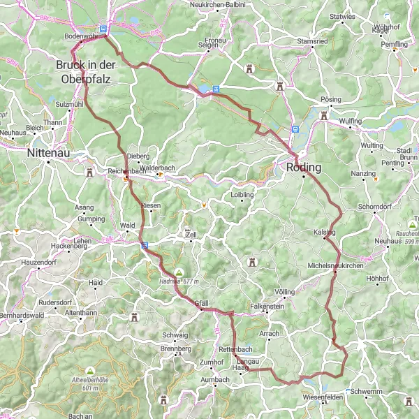 Map miniature of "Uncover the Charm and Beauty of the Regenfluss on a Gravel Adventure" cycling inspiration in Oberpfalz, Germany. Generated by Tarmacs.app cycling route planner