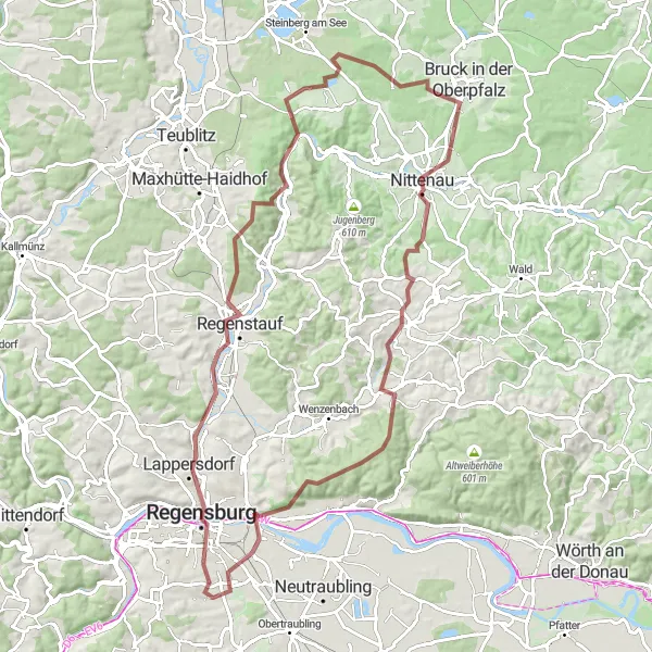 Map miniature of "Nittenau Loop" cycling inspiration in Oberpfalz, Germany. Generated by Tarmacs.app cycling route planner