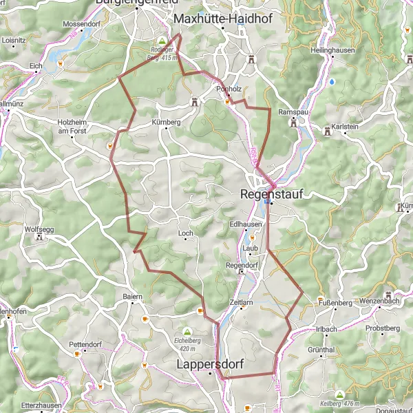 Map miniature of "Schloss Spindlhof and Beyond" cycling inspiration in Oberpfalz, Germany. Generated by Tarmacs.app cycling route planner