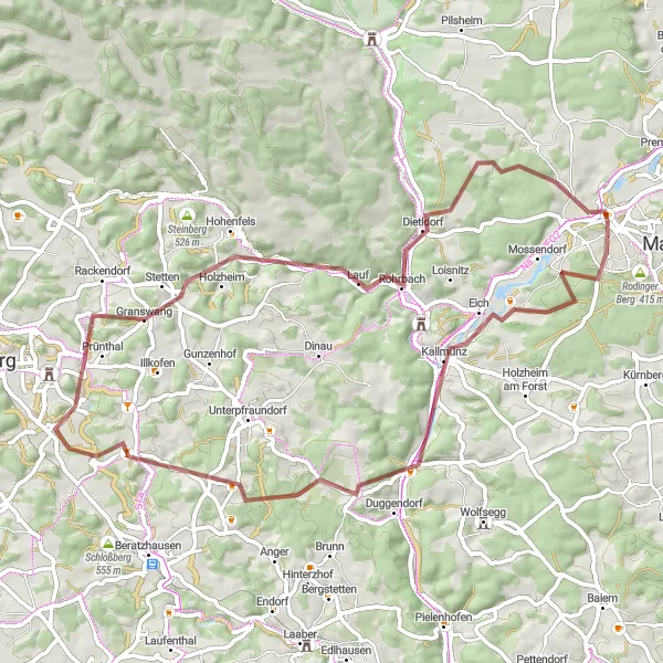 Map miniature of "Adventurous Gravel Tour through Kallmünz and Hohenfels" cycling inspiration in Oberpfalz, Germany. Generated by Tarmacs.app cycling route planner