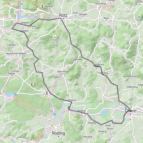 Map miniature of "Weinberg and Garsberg Circuit" cycling inspiration in Oberpfalz, Germany. Generated by Tarmacs.app cycling route planner