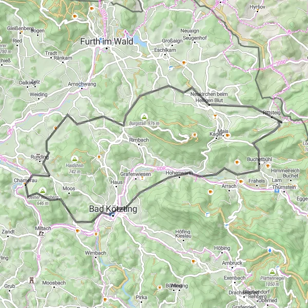 Karten-Miniaturansicht der Radinspiration "Hohenwarth Rundtour" in Oberpfalz, Germany. Erstellt vom Tarmacs.app-Routenplaner für Radtouren