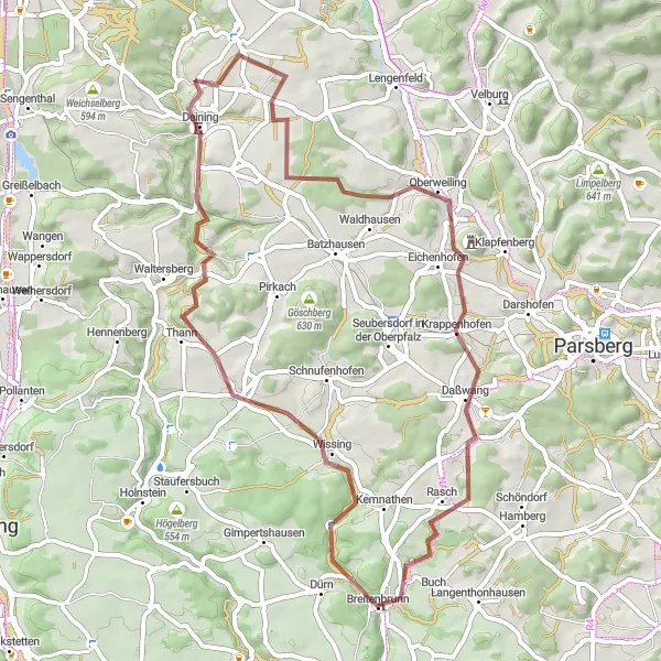 Map miniature of "Rural Charm Gravel Route" cycling inspiration in Oberpfalz, Germany. Generated by Tarmacs.app cycling route planner