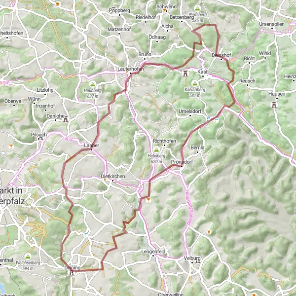 Karten-Miniaturansicht der Radinspiration "Kotzerberg und Galgenberg Rundtour" in Oberpfalz, Germany. Erstellt vom Tarmacs.app-Routenplaner für Radtouren