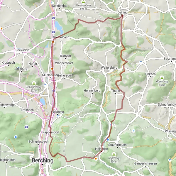 Map miniature of "Enchanting Gravel Adventure around Deining" cycling inspiration in Oberpfalz, Germany. Generated by Tarmacs.app cycling route planner