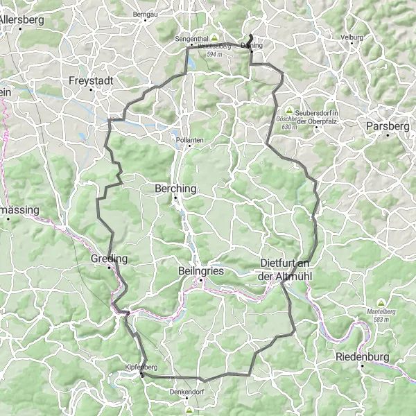 Map miniature of "Buchenbichel Adventure" cycling inspiration in Oberpfalz, Germany. Generated by Tarmacs.app cycling route planner