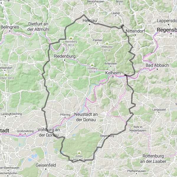 Map miniature of "Eichhofen Adventure" cycling inspiration in Oberpfalz, Germany. Generated by Tarmacs.app cycling route planner