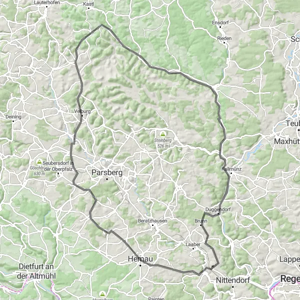 Karten-Miniaturansicht der Radinspiration "Die historische Straßenfahrt rund um Deuerling" in Oberpfalz, Germany. Erstellt vom Tarmacs.app-Routenplaner für Radtouren
