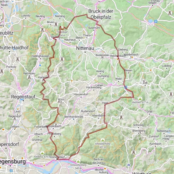 Map miniature of "Gravel Adventure in the Oberpfalz" cycling inspiration in Oberpfalz, Germany. Generated by Tarmacs.app cycling route planner