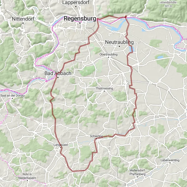 Map miniature of "Danube Gravel Adventure" cycling inspiration in Oberpfalz, Germany. Generated by Tarmacs.app cycling route planner