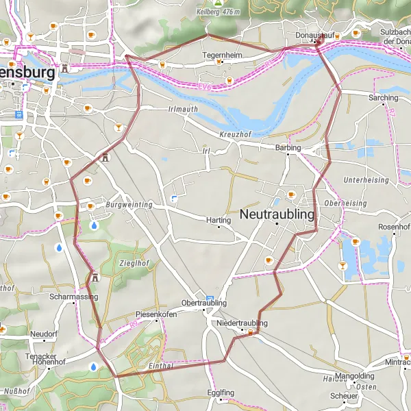 Map miniature of "Danube Valley Gravel Ride" cycling inspiration in Oberpfalz, Germany. Generated by Tarmacs.app cycling route planner