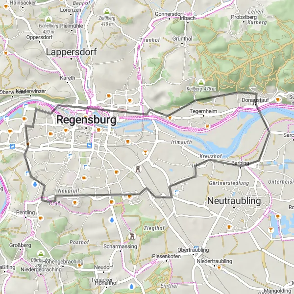 Map miniature of "Donautal Loop" cycling inspiration in Oberpfalz, Germany. Generated by Tarmacs.app cycling route planner