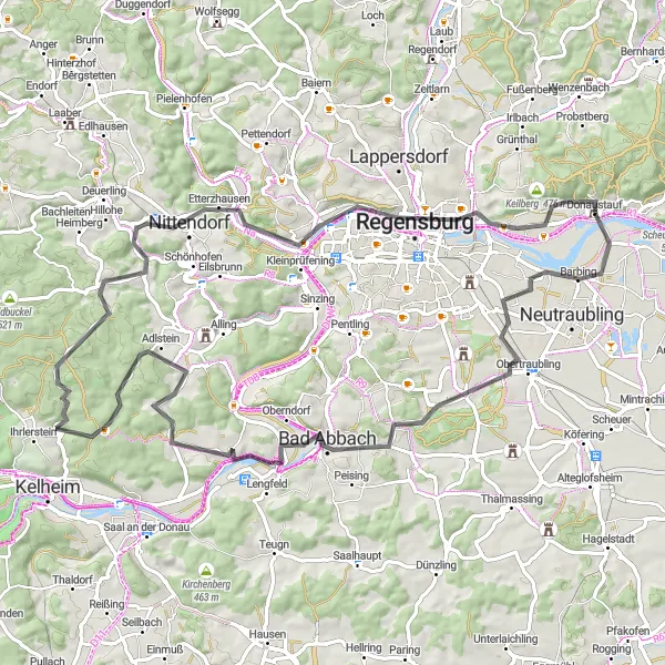 Map miniature of "Danube Valley Road Loop" cycling inspiration in Oberpfalz, Germany. Generated by Tarmacs.app cycling route planner